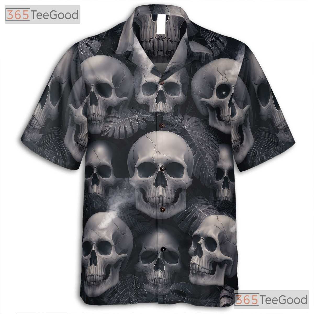 Grunge Skull Hawaiian Tee for Women - Punk Rock Gothic Tropical Aloha Party
