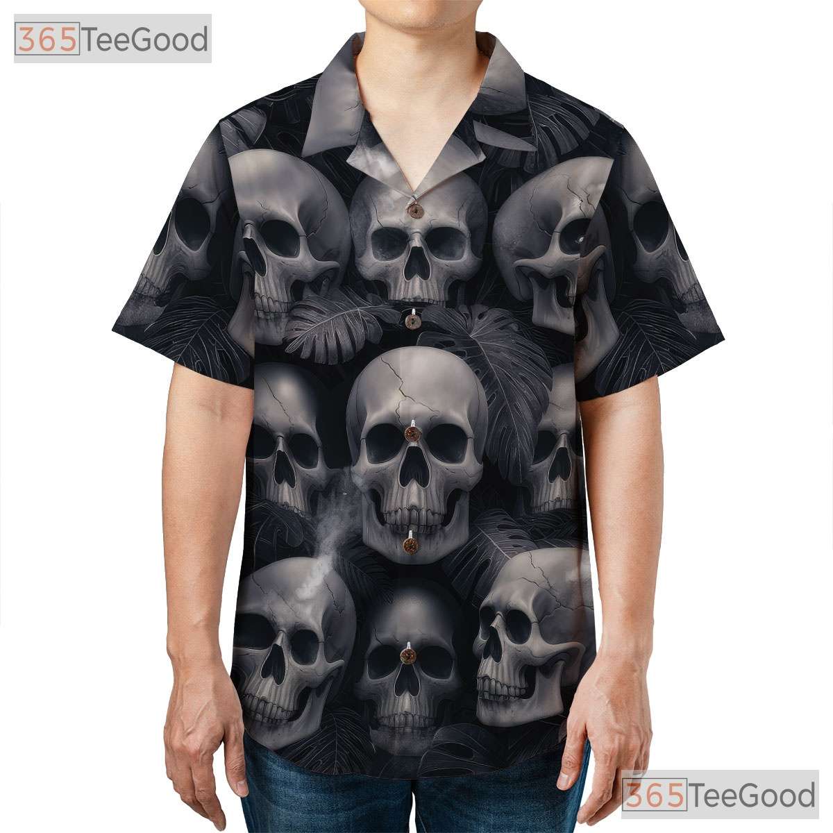 Grunge Skull Hawaiian Tee for Women - Punk Rock Gothic Tropical Aloha Party