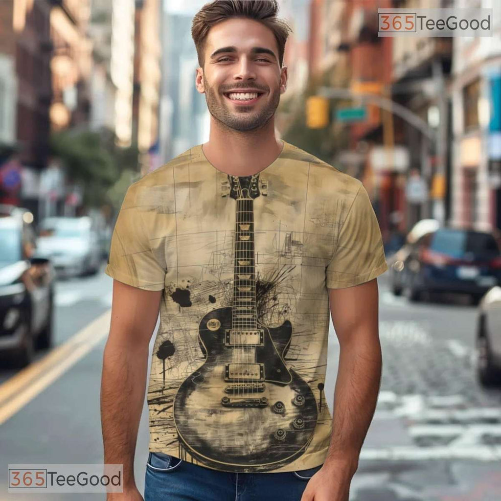 Cool Rock Guitar Music Graphic 3D Pattern Printed Casual Unisex Tee Shirt Styles