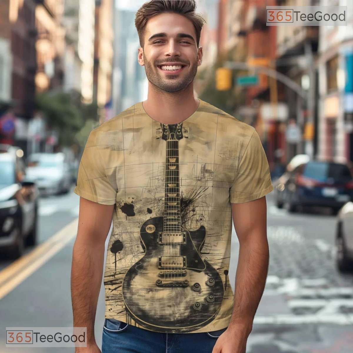 Cool Rock Guitar Music Graphic 3D Pattern Printed Casual Unisex Tee Shirt Styles