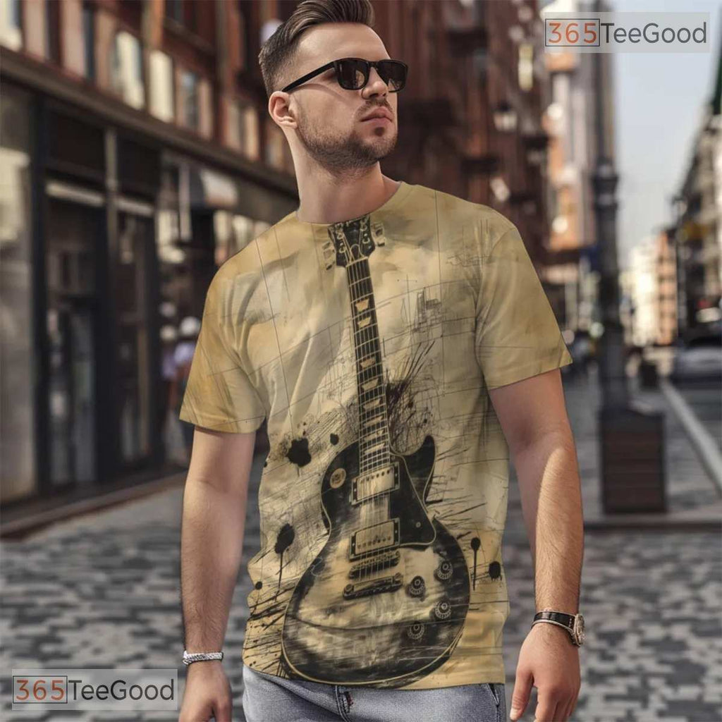 Cool Rock Guitar Music Graphic 3D Pattern Printed Casual Unisex Tee Shirt Styles