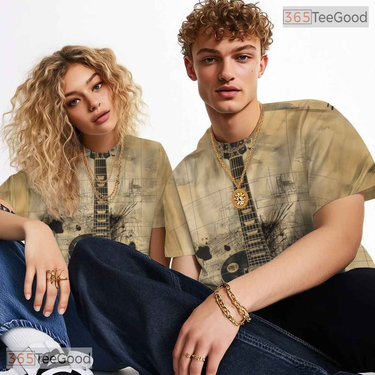 Cool Rock Guitar Music Graphic 3D Pattern Printed Casual Unisex Tee Shirt Styles