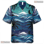 Black Blue Palm Hawaiian Shirt - Adult Tropical Vacation Tee