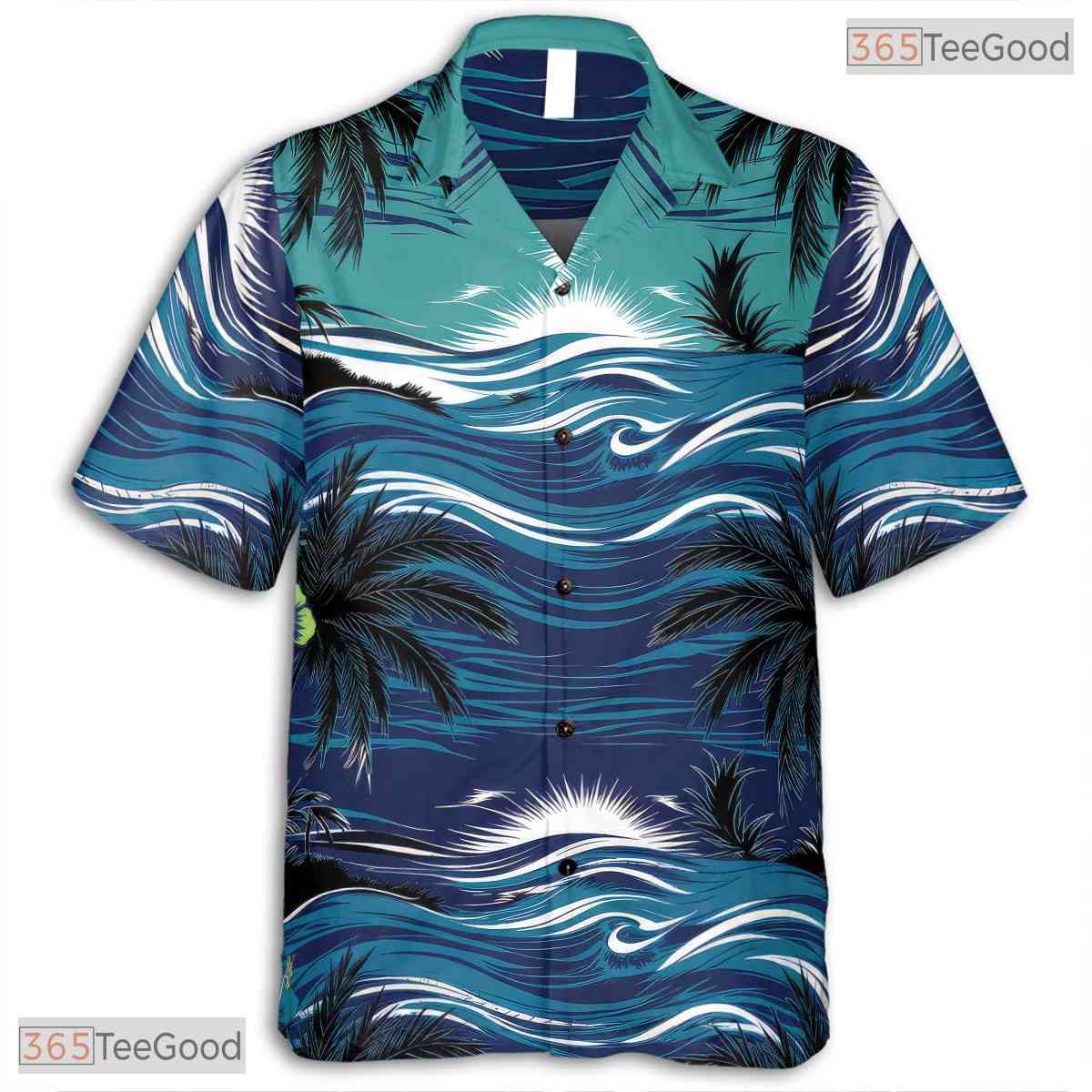 Black Blue Palm Hawaiian Shirt - Adult Tropical Vacation Tee