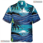 Tropical Palm Leaf Hawaiian Shirt - Black Blue Summer Beachwear