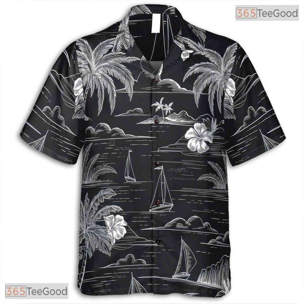 Teal Gold Leaf Print Hawaiian Shirt - Unisex Black Summer Beach Tee