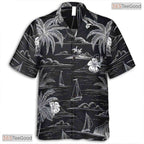 Teal Gold Leaf Print Hawaiian Shirt - Unisex Black Summer Beach Tee