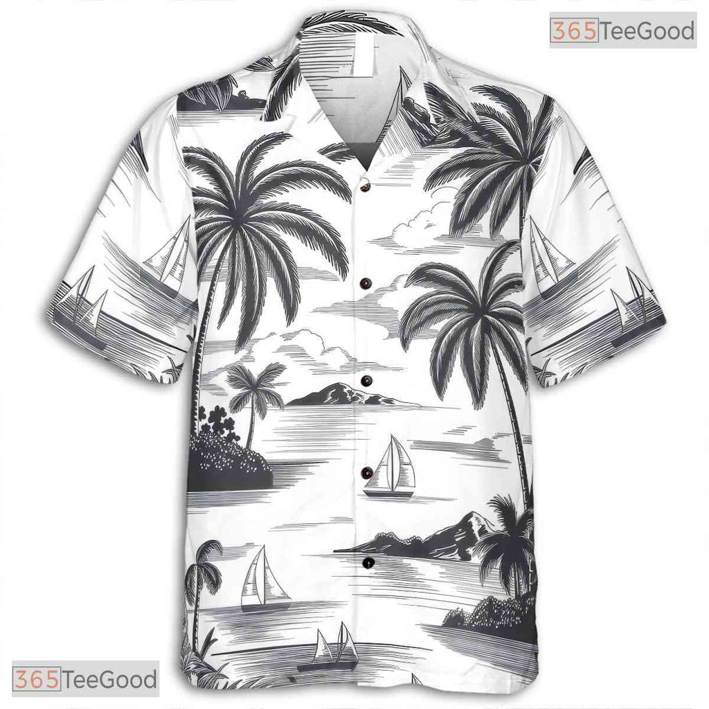 Tropical Teal Gold White Hawaiian Shirt - Unisex Aloha Vacation Tee