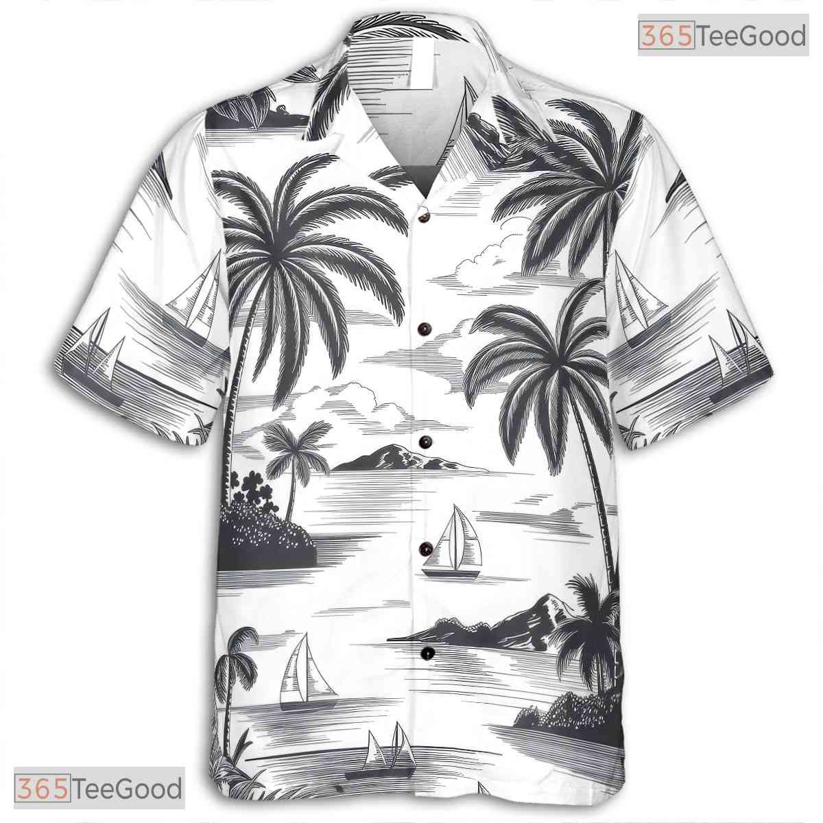 Tropical Teal Gold White Hawaiian Shirt - Unisex Aloha Vacation Tee