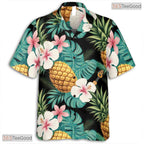 Teal Gold White Leaf Hawaiian Shirt - Adult Tropical Beach Outfit