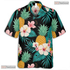 Tropical Teal Gold White Leaf Hawaiian Shirt - Women's Vacation Tee