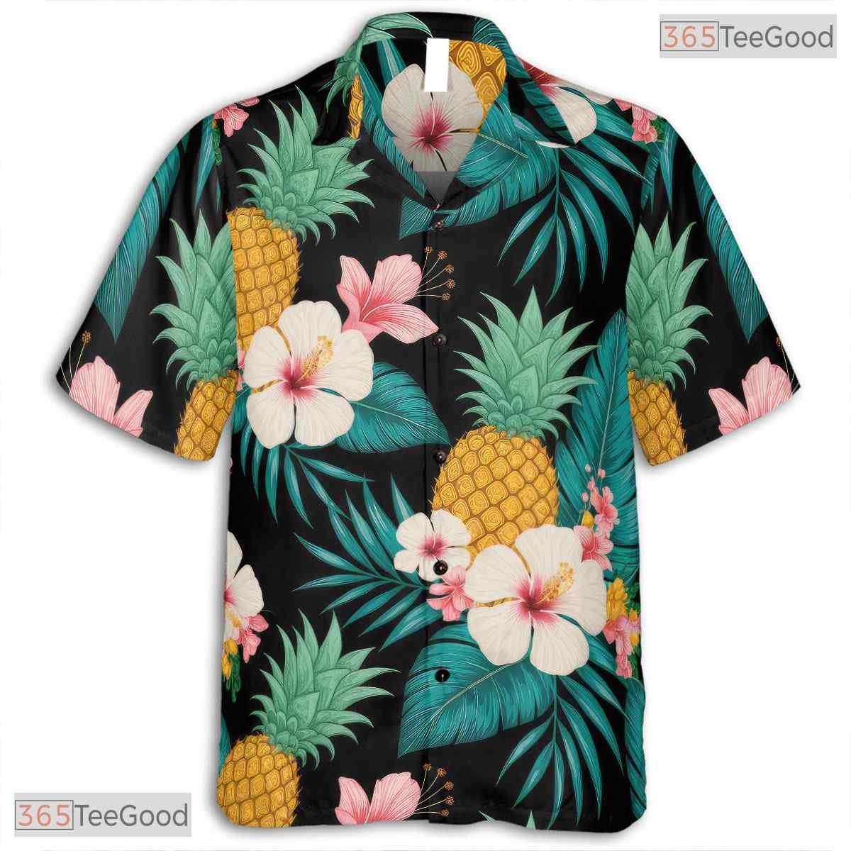 Tropical Teal Gold White Leaf Hawaiian Shirt - Women's Vacation Tee