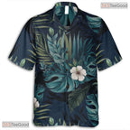 Teal Gold Palm Fan Leaf Hawaiian Shirt - Adult Aloha Print Outfit