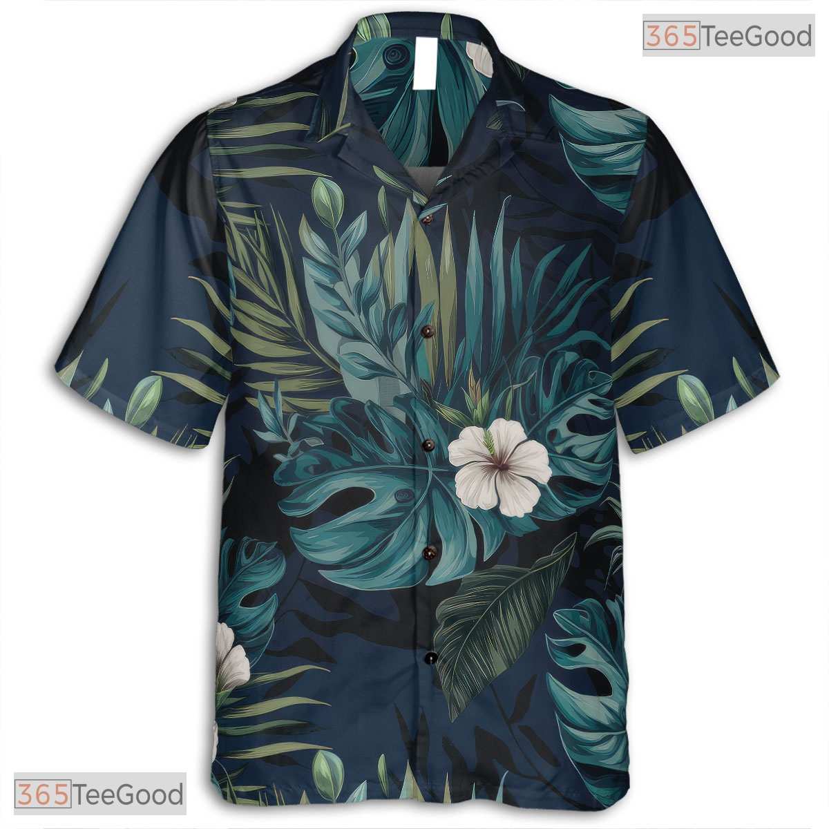 Teal Gold Palm Fan Leaf Hawaiian Shirt - Adult Aloha Print Outfit