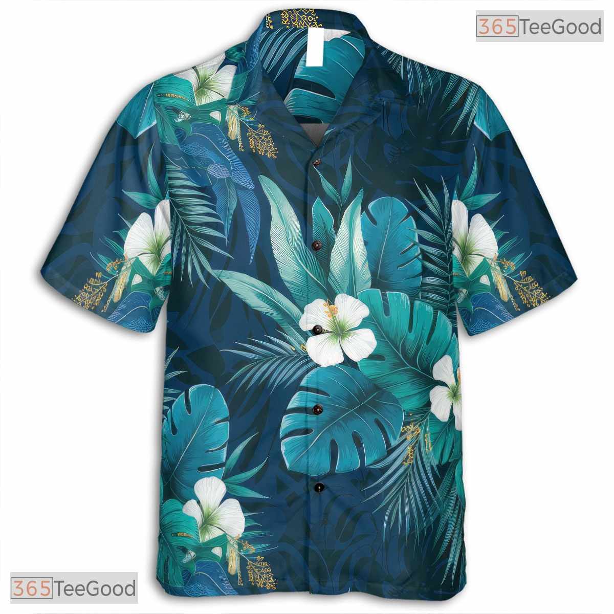 Black Blue Hibiscus Hawaiian Shirt - Men's Tropical Beach Party Tee