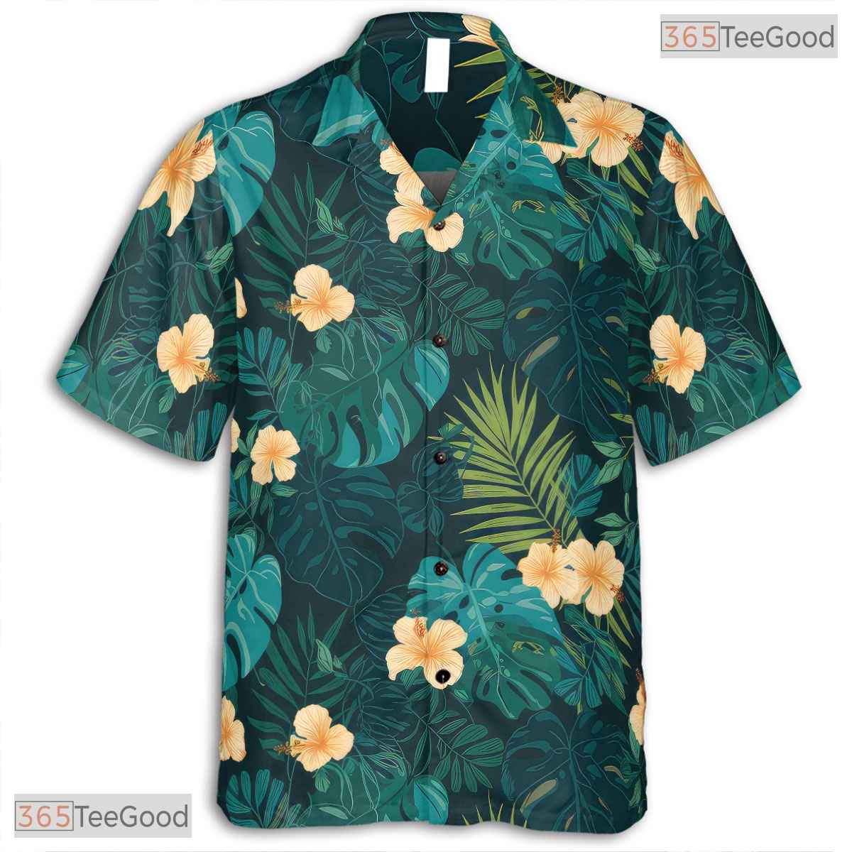Black Blue Tropical Hibiscus Hawaiian Shirt - Adult Vacation Tee