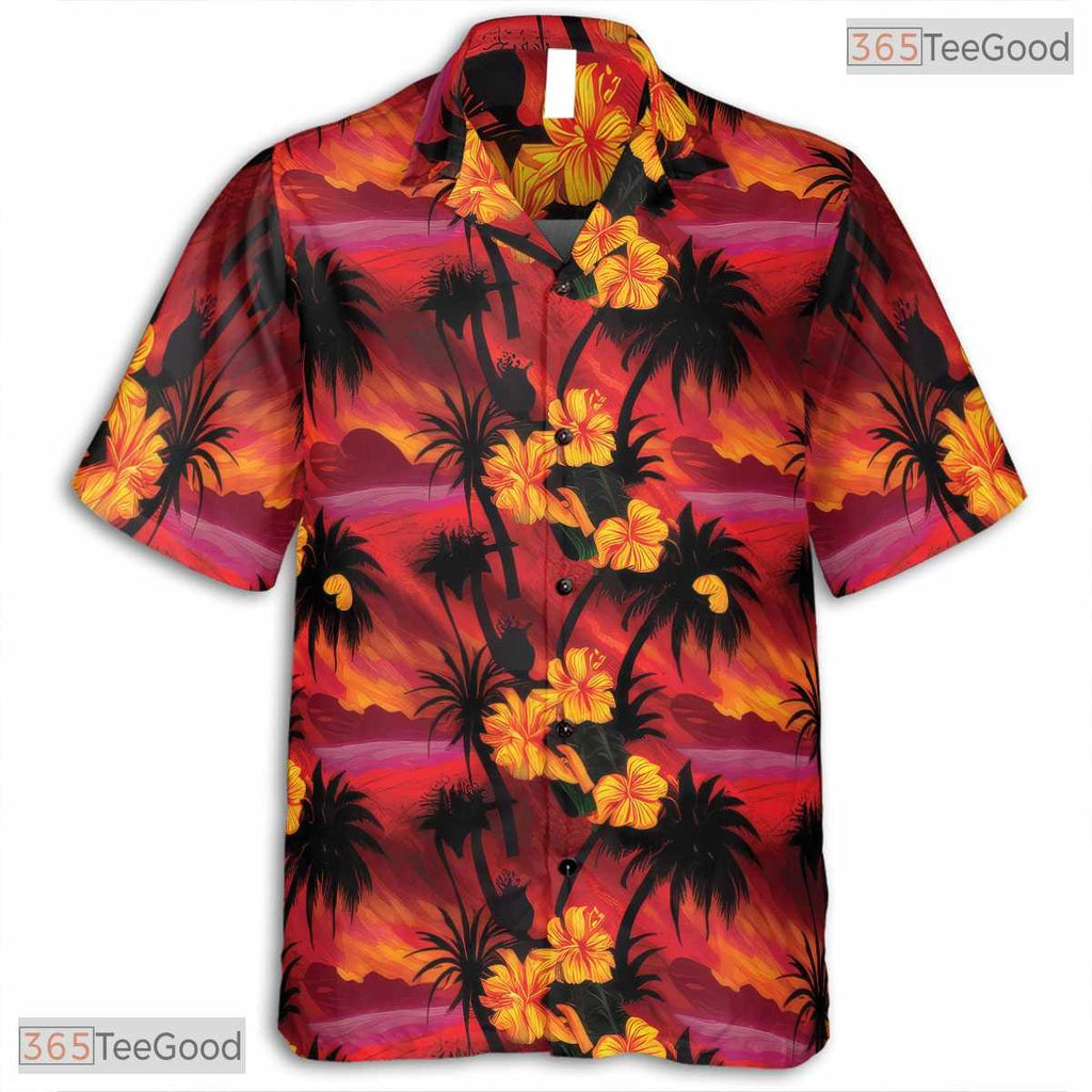 Light Blue Hibiscus Palm Hawaiian Shirt - Unisex Aloha Beachwear