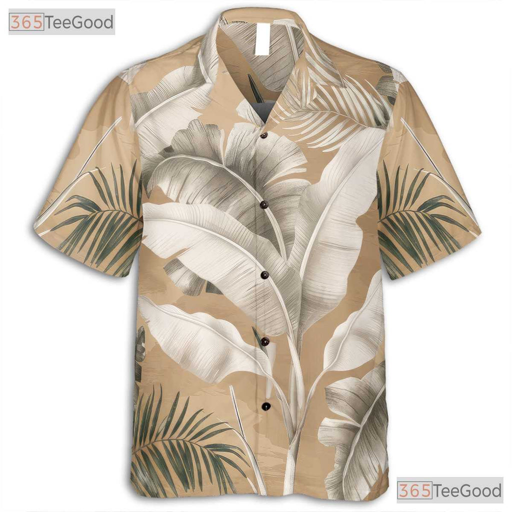 Neutral Tropical Leaves Hawaiian Shirt - Stylish Vacation Wear