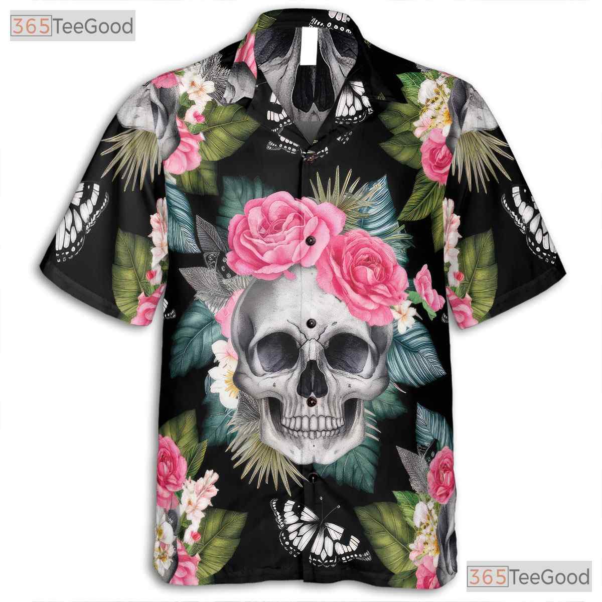 Skull and Butterfly Hawaiian Shirt - Edgy Aloha Shirt for Men