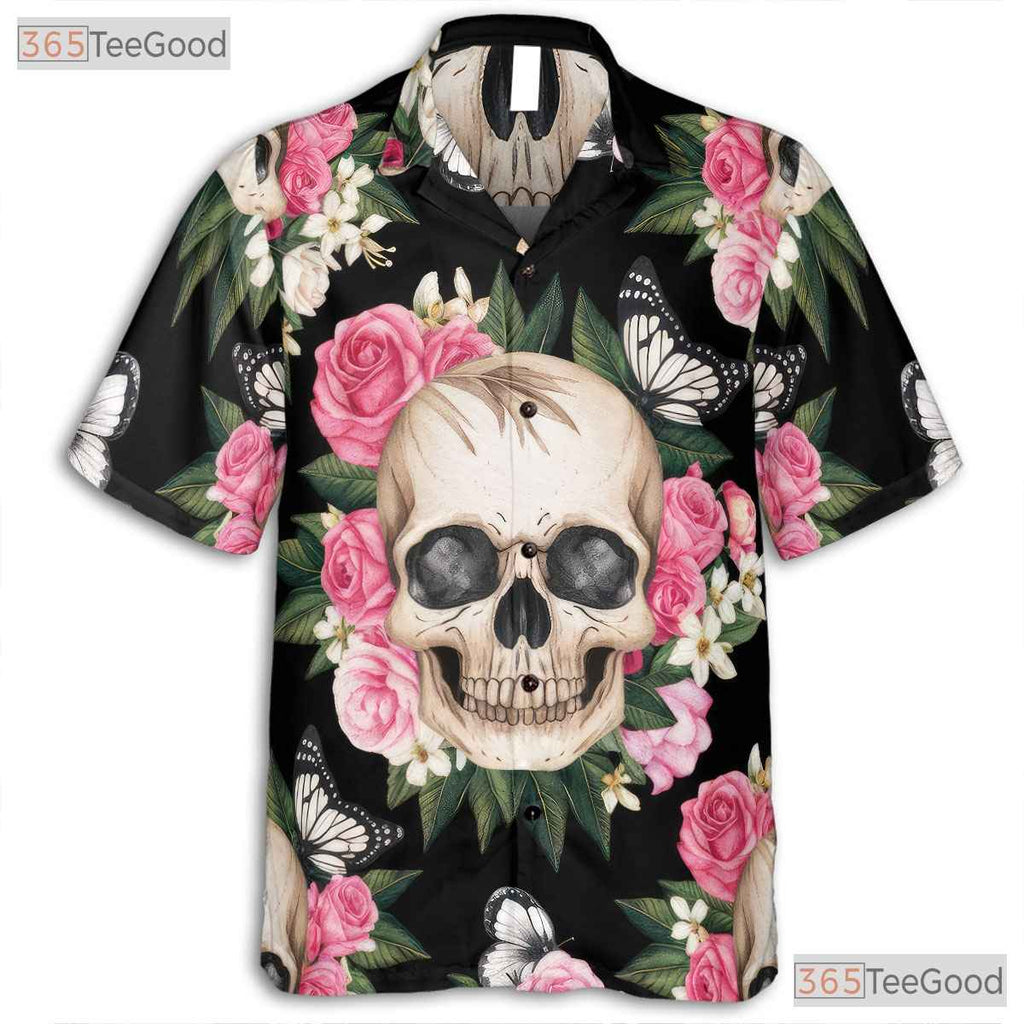 Tropical Skull Butterfly Hawaiian Shirt - Punk Summer Men's Tee