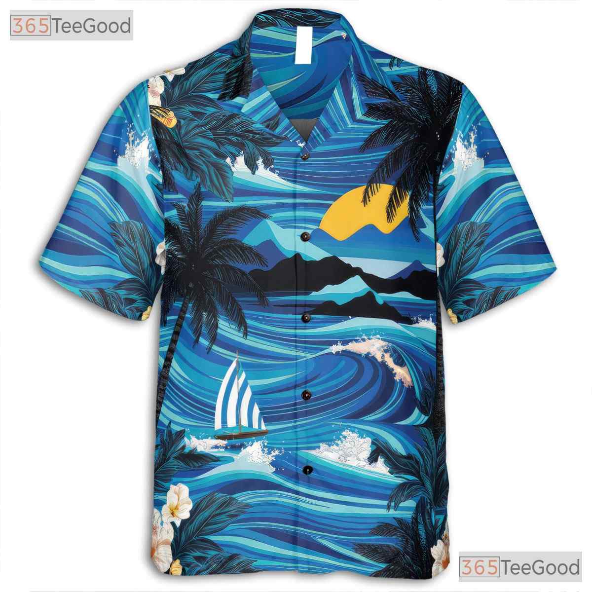 Ocean Sunset Palm Tree Hawaiian Shirt - Aloha Beachwear Gift
