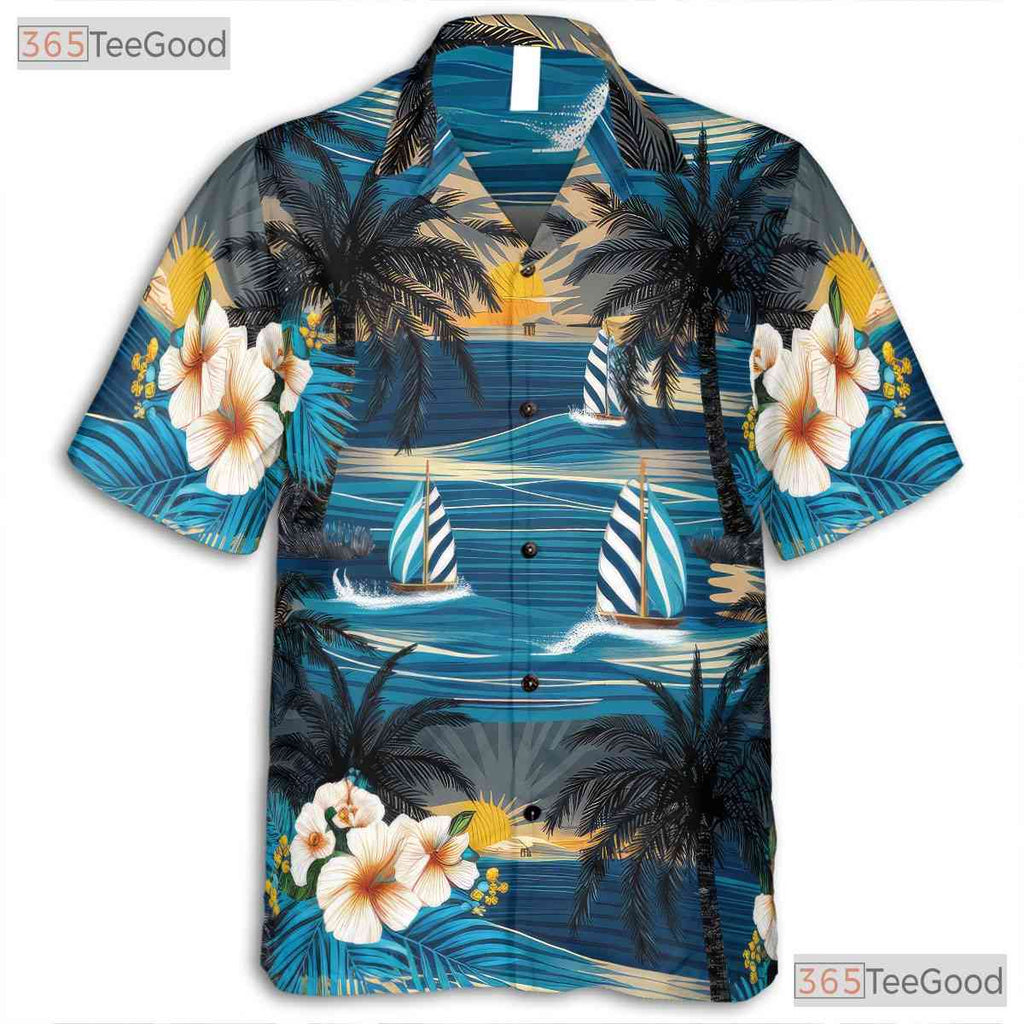 Beach Sunset Palm Hawaiian Shirt - Men's Summer Party Outfit