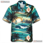 Ocean Palm Sunset Hawaiian Shirt - Men's Beach Aloha Outfit