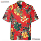 Tropical Red Floral Hawaiian Shirt - Vibrant Adult Beach Tee