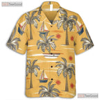 Sailboat and Palm Tree Hawaiian Shirt - Adult Aloha Beach Tee
