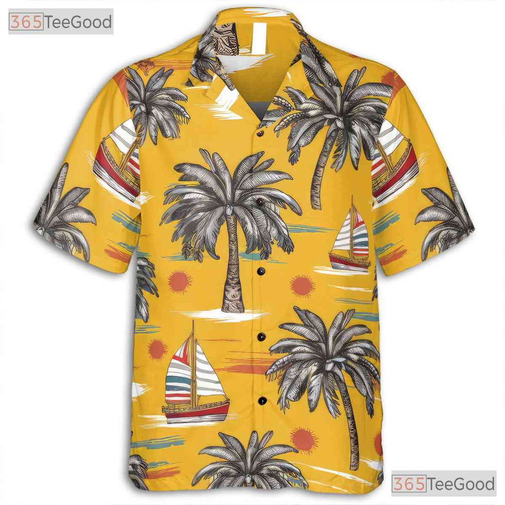 Tropical Sailboat Hawaiian Shirt - Men's Summer Vacation Tee