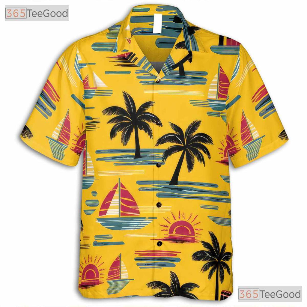 Beach Sailboat Island Hawaiian Shirt - Unisex Casual Aloha Tee