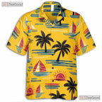 Beach Sailboat Island Hawaiian Shirt - Unisex Casual Aloha Tee