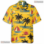 Midnight Palm Seamless Hawaiian Tee - Tropical Aloha Leaf Print Adults