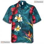 Midnight Exotic Palm Hawaiian Tee - Seamless Tropical Foliage Women