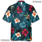 Classic Tropical Hibiscus Hawaiian Tee - Palm Leaves Aloha Design Men