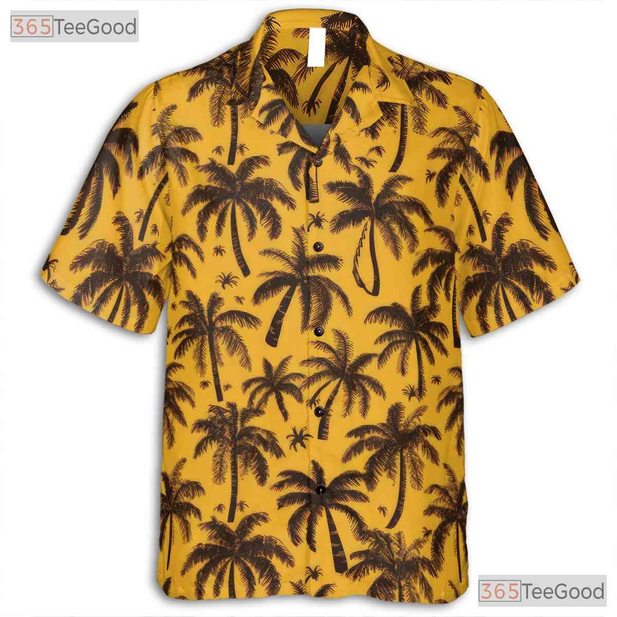 Bold Black Palm Tree Hawaiian Shirt - Unisex Yellow Summer Tee