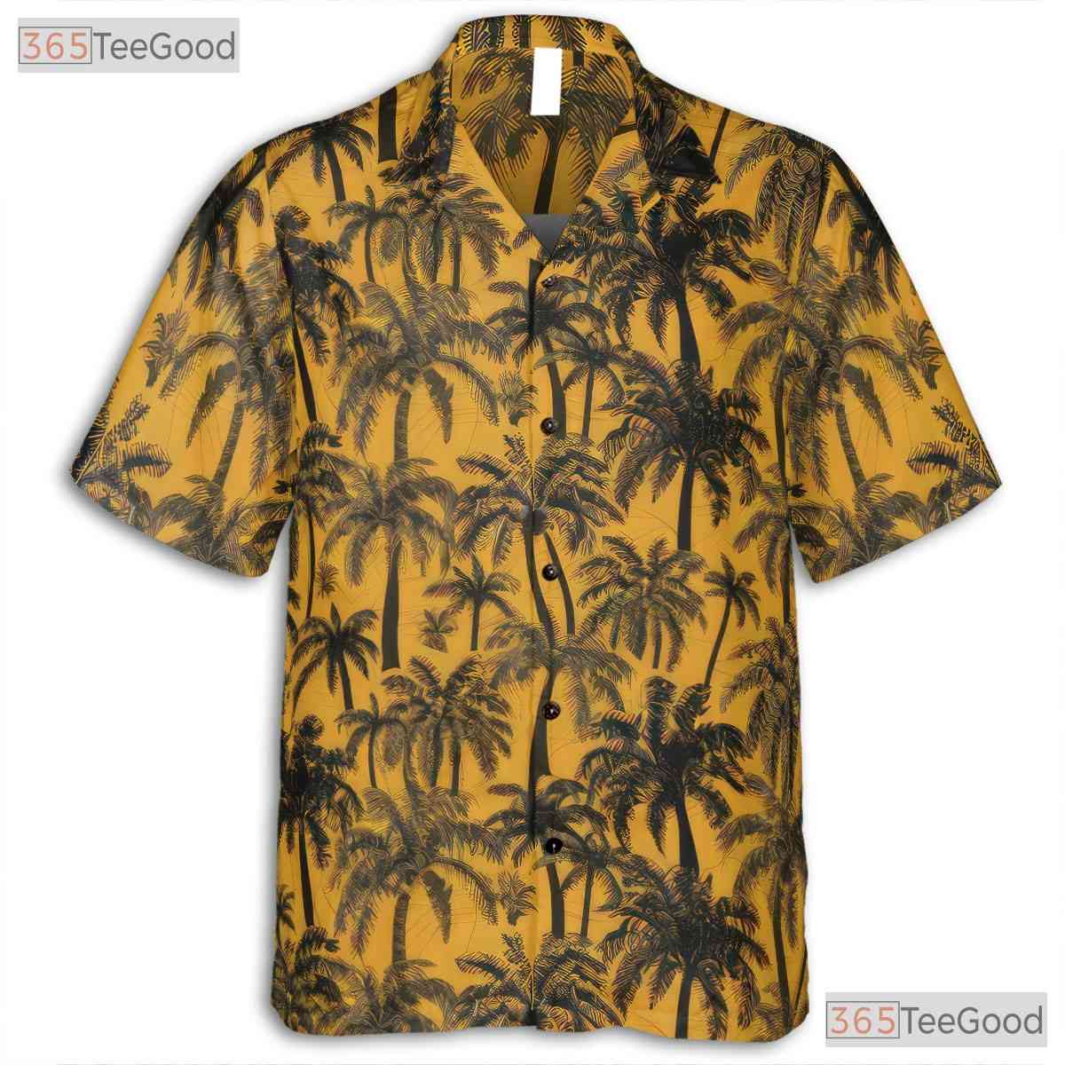 Vibrant Yellow Palm Tree Hawaiian Shirt - Unisex Summer Aloha Tee