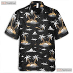Shark and Island Hawaiian Shirt - Unique Adult Summer Aloha Tee