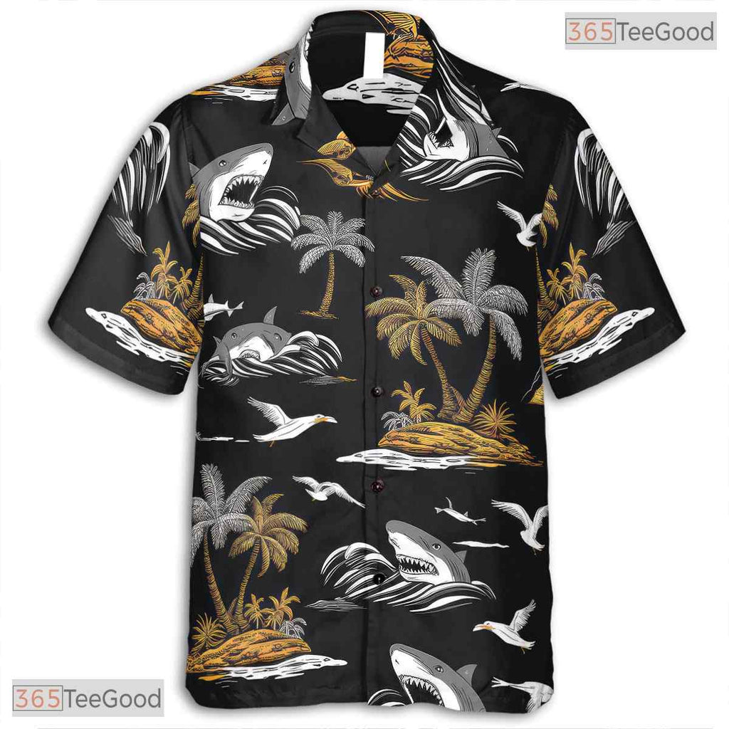 Dark Botanical Jungle Hawaiian Tee - Tropical Palm Leaves Island Wear Women