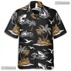 Dark Botanical Jungle Hawaiian Tee - Tropical Palm Leaves Island Wear Women