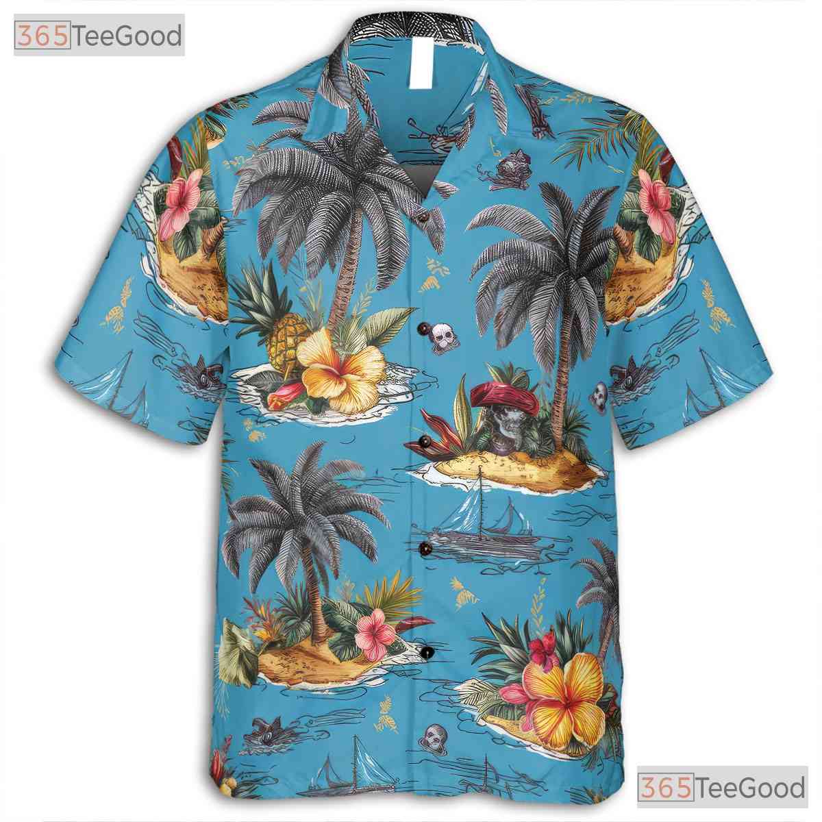 Sky Blue Paradise Hawaiian Shirt - Unisex Summer Short Sleeve Tee
