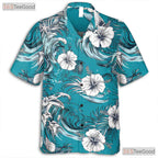 Hibiscus Leaf Print Hawaiian Shirt - Unisex Turquoise Aloha Tee