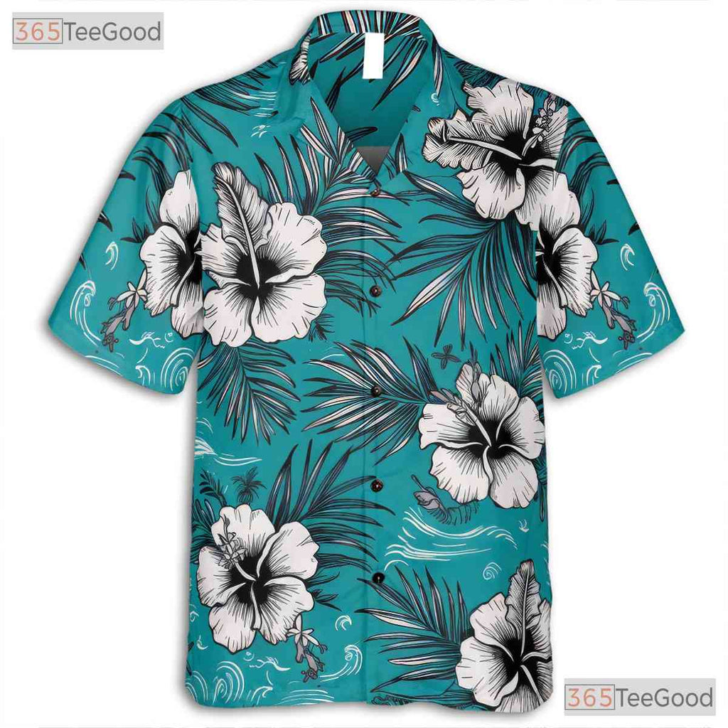 Turquoise Aloha Hawaiian Shirt - Adult Hibiscus Palm Beach Outfit