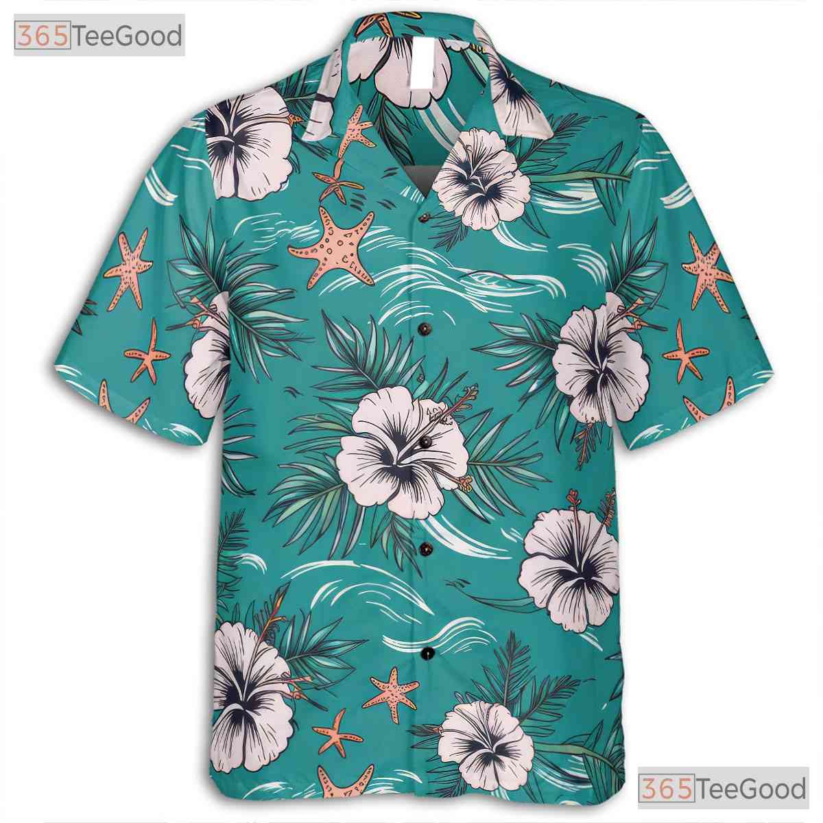 Palm Hibiscus Print Hawaiian Shirt - Adult Tropical Aloha Outfit