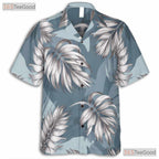 Blue Palm Leaf Print Hawaiian Shirt - Women's Tropical Vacation Tee