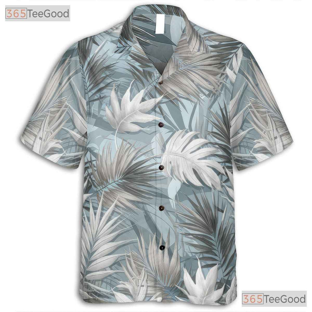 Tropical Palm Leaf Hawaiian Shirt - Stylish Blue Men's Beach Tee