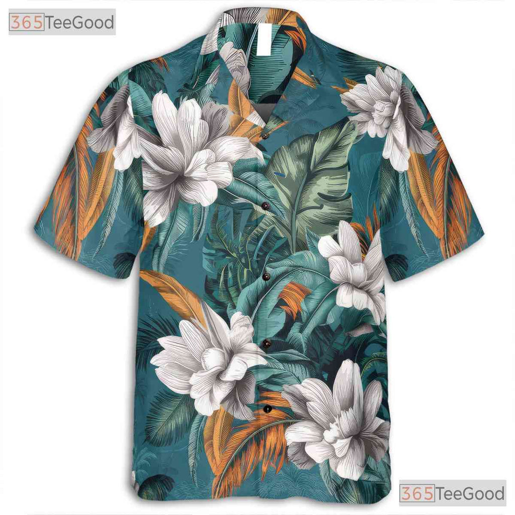 Teal Floral Print Hawaiian Shirt - Men's Summer Beach Party Tee