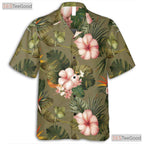 Olive Green Floral Hawaiian Shirt - Unisex Tropical Aloha Wear