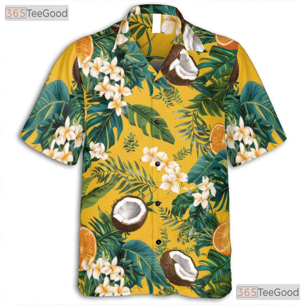Citrus Coconut Print Hawaiian Shirt - Unisex Tropical Beach Tee