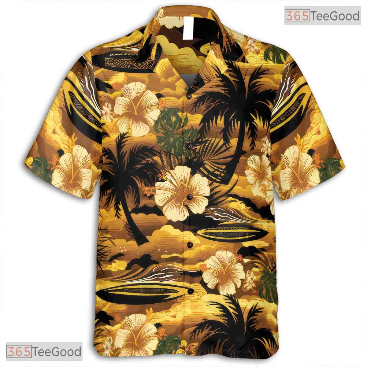Tropical Red Sunset Hawaiian Tee - Palm Island Getaway Vacation Wear